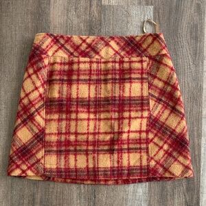 Free People Plaid A-Line Mini Skirt in Mustard & Red